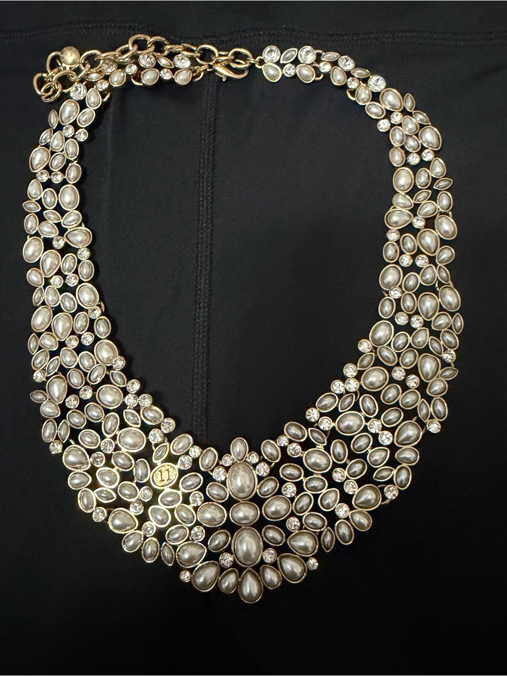 BaubleBar Statement Necklace – Gold Tone Pearl & Crystal Bib Necklace